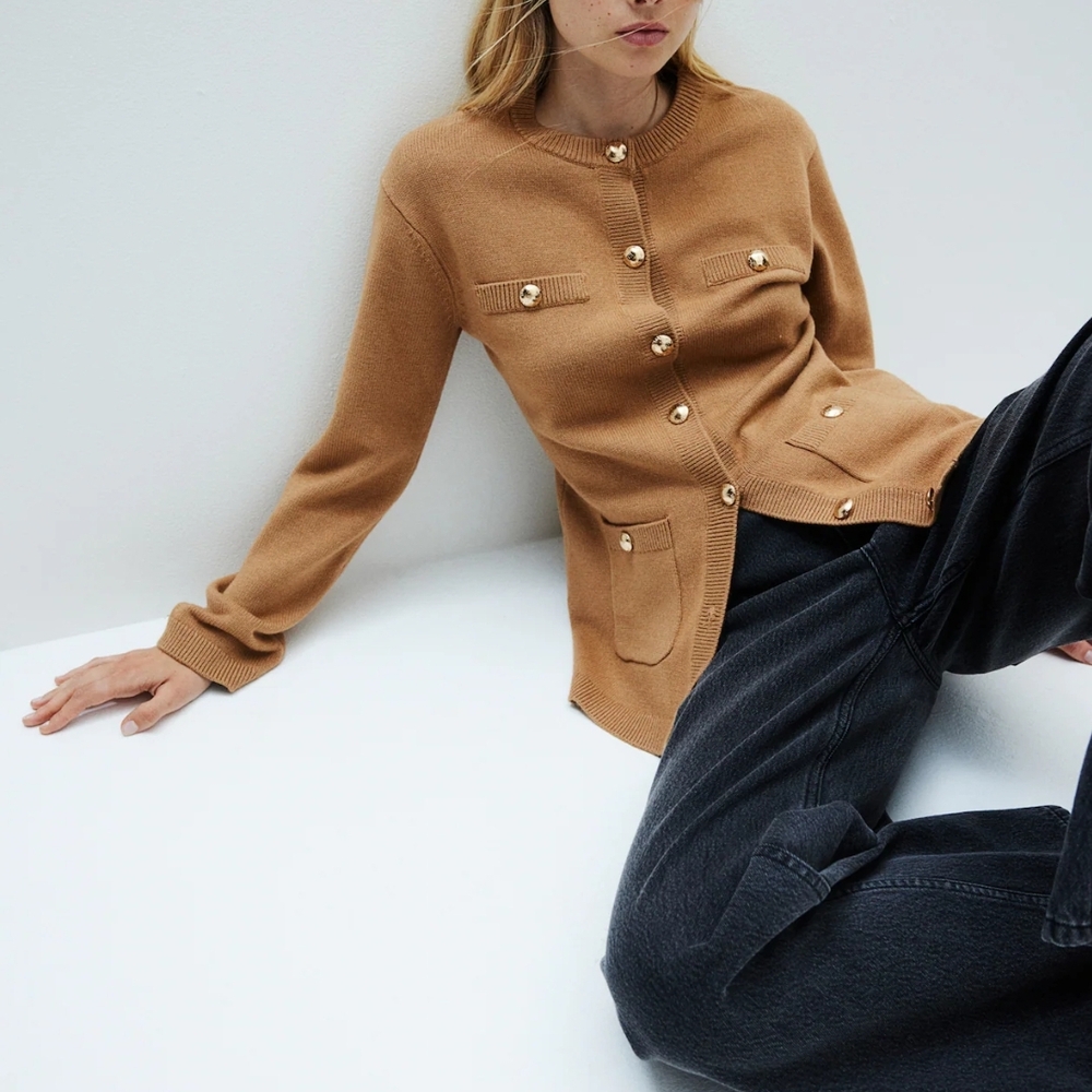 Women's Tan Button-Detailed Cardigan